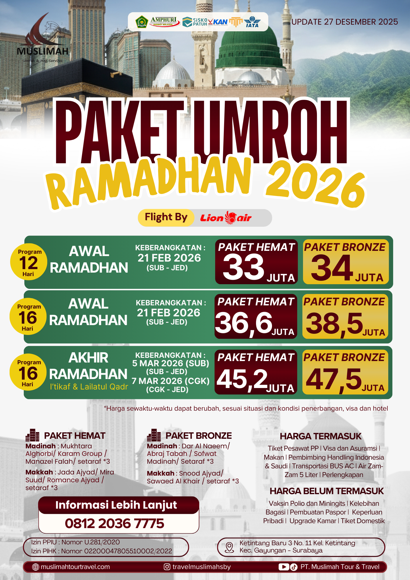 Paket Hemat Umroh Ramadhan 2026 Awal Ramadhan 12 Hari 